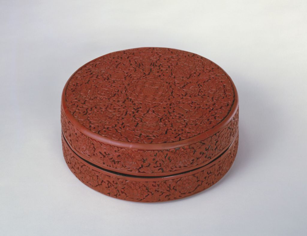 图片[4]-Round box with eight auspicious patterns on red lotus-China Archive